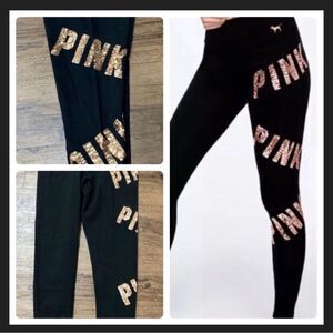 VS PINK ROSEGOLD BLING LEGGINGS NWT LARGE
